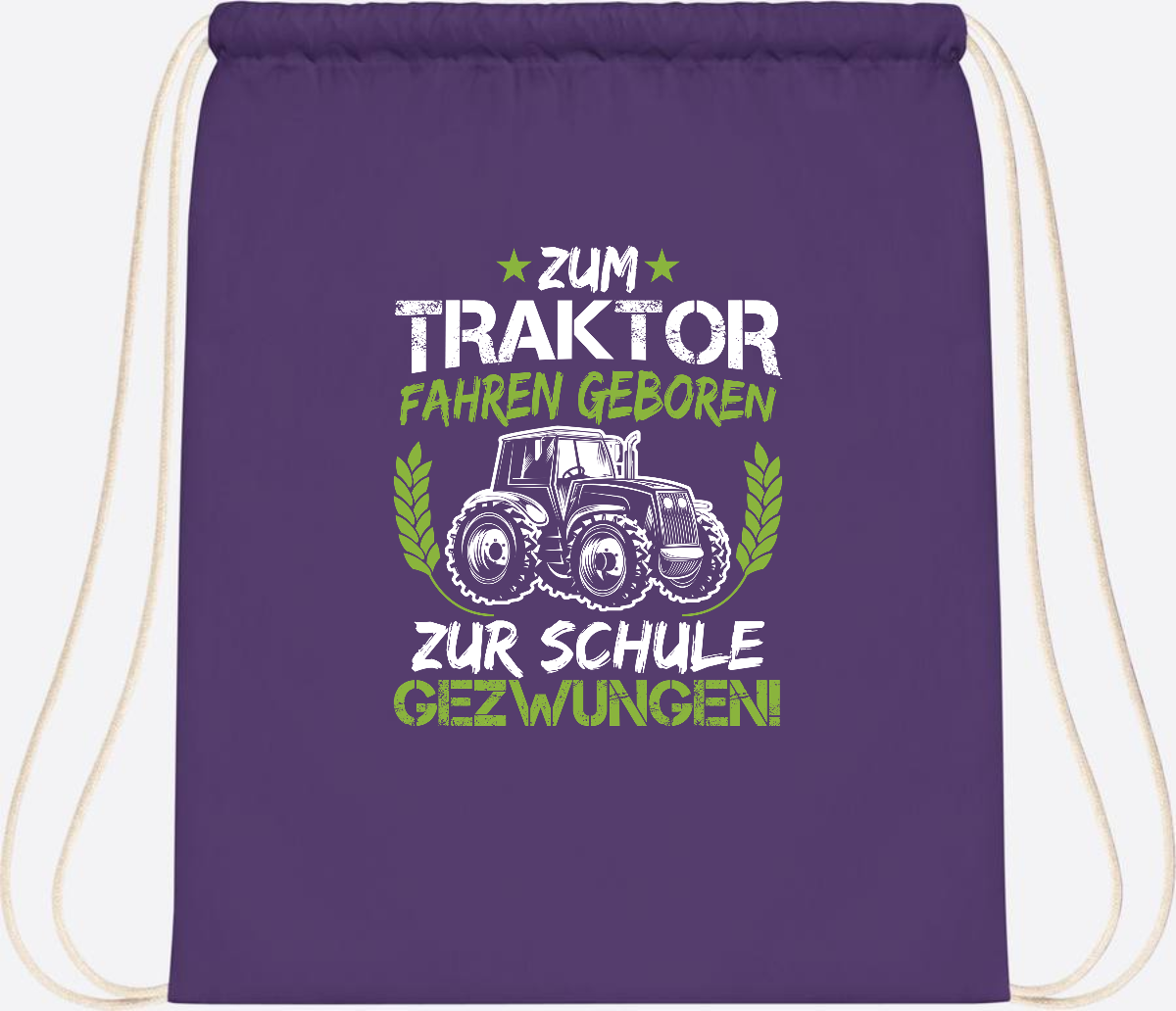 Turnbeutel Einschulung: Zum Traktor fahren geboren – mit Name - Purple