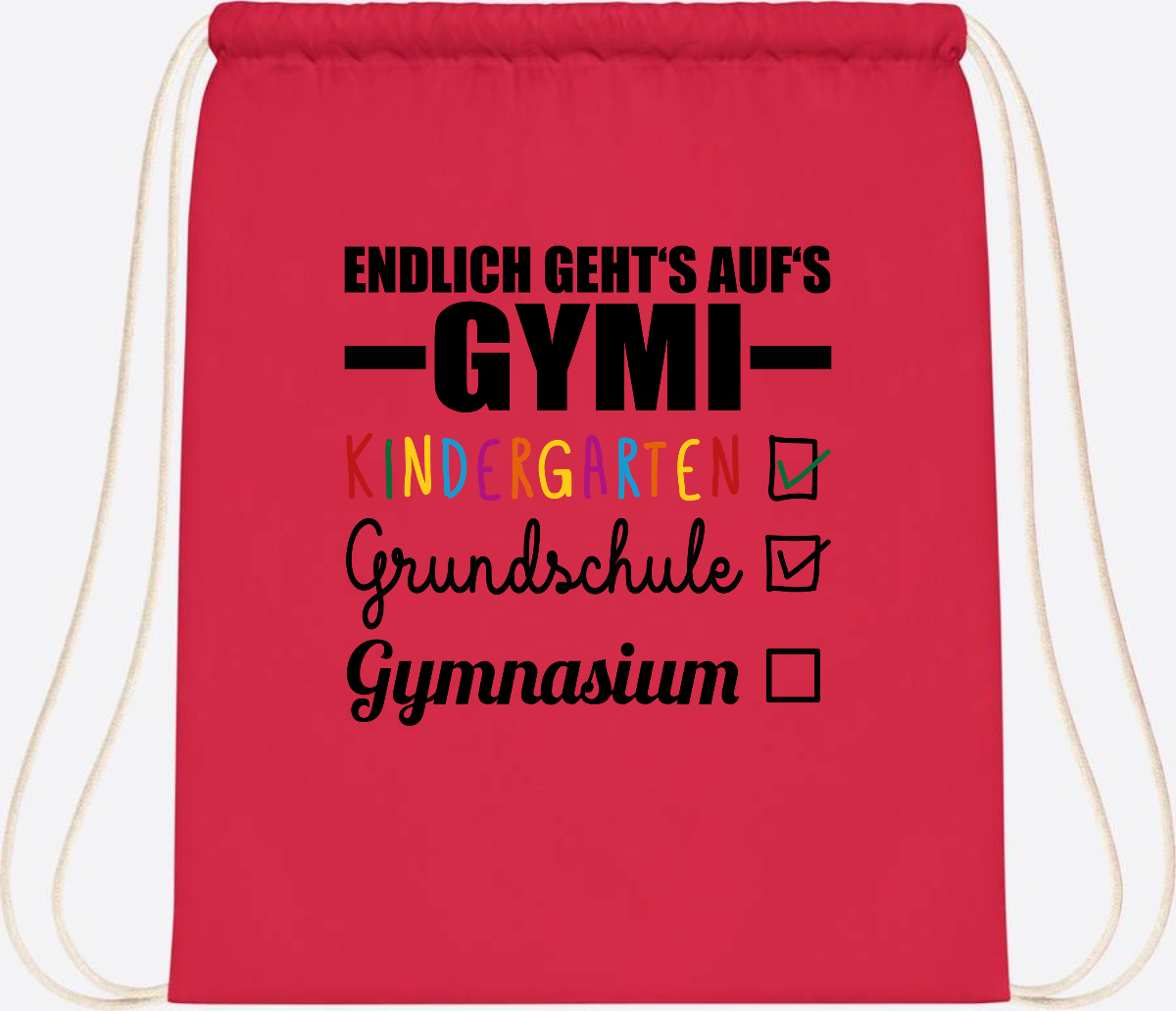 Turnbeutel Endlich auf's Gymi – schwarzbunt mit Name - Bright Red
