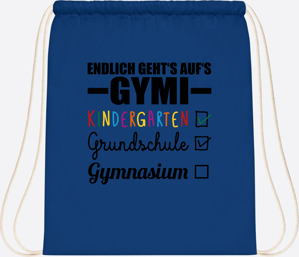 Turnbeutel Endlich auf's Gymi – schwarzbunt mit Name - Bright Royal