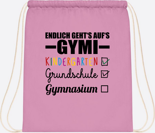 Turnbeutel Endlich auf's Gymi – schwarzbunt mit Name - Classic Pink/White