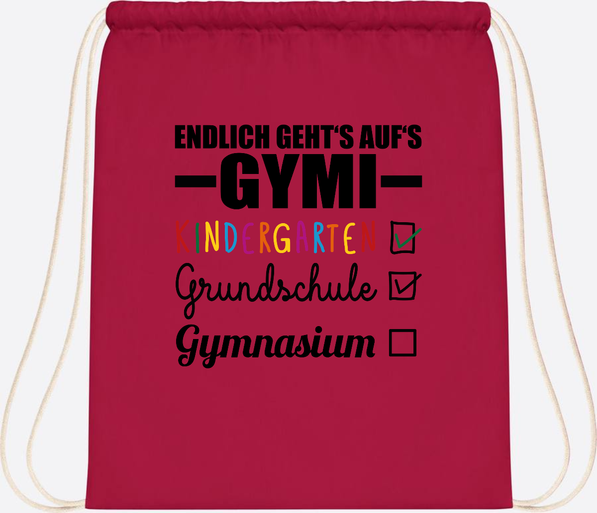 Turnbeutel Endlich auf's Gymi – schwarzbunt mit Name - Classic Red