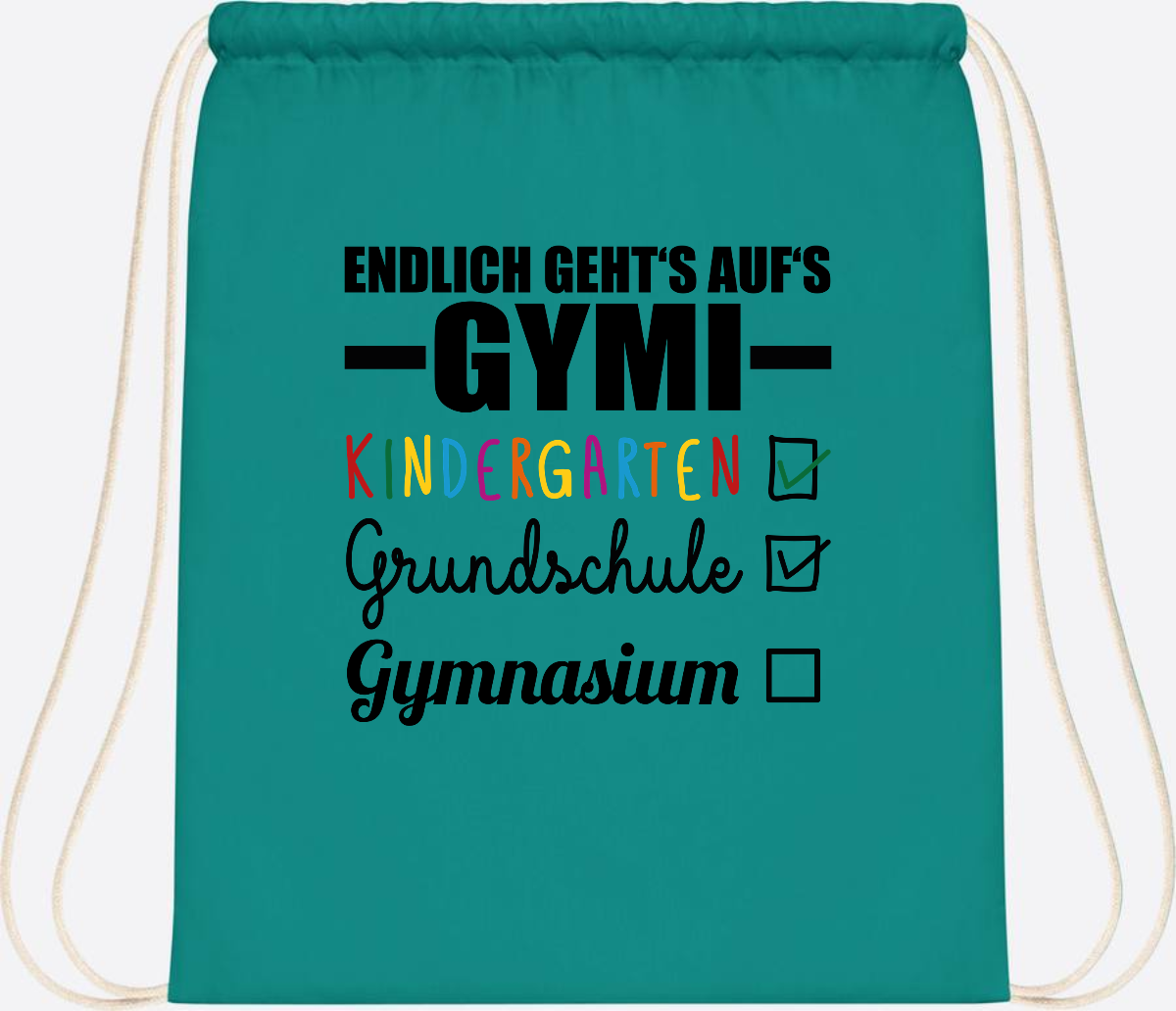 Turnbeutel Endlich auf's Gymi – schwarzbunt mit Name - Emerald