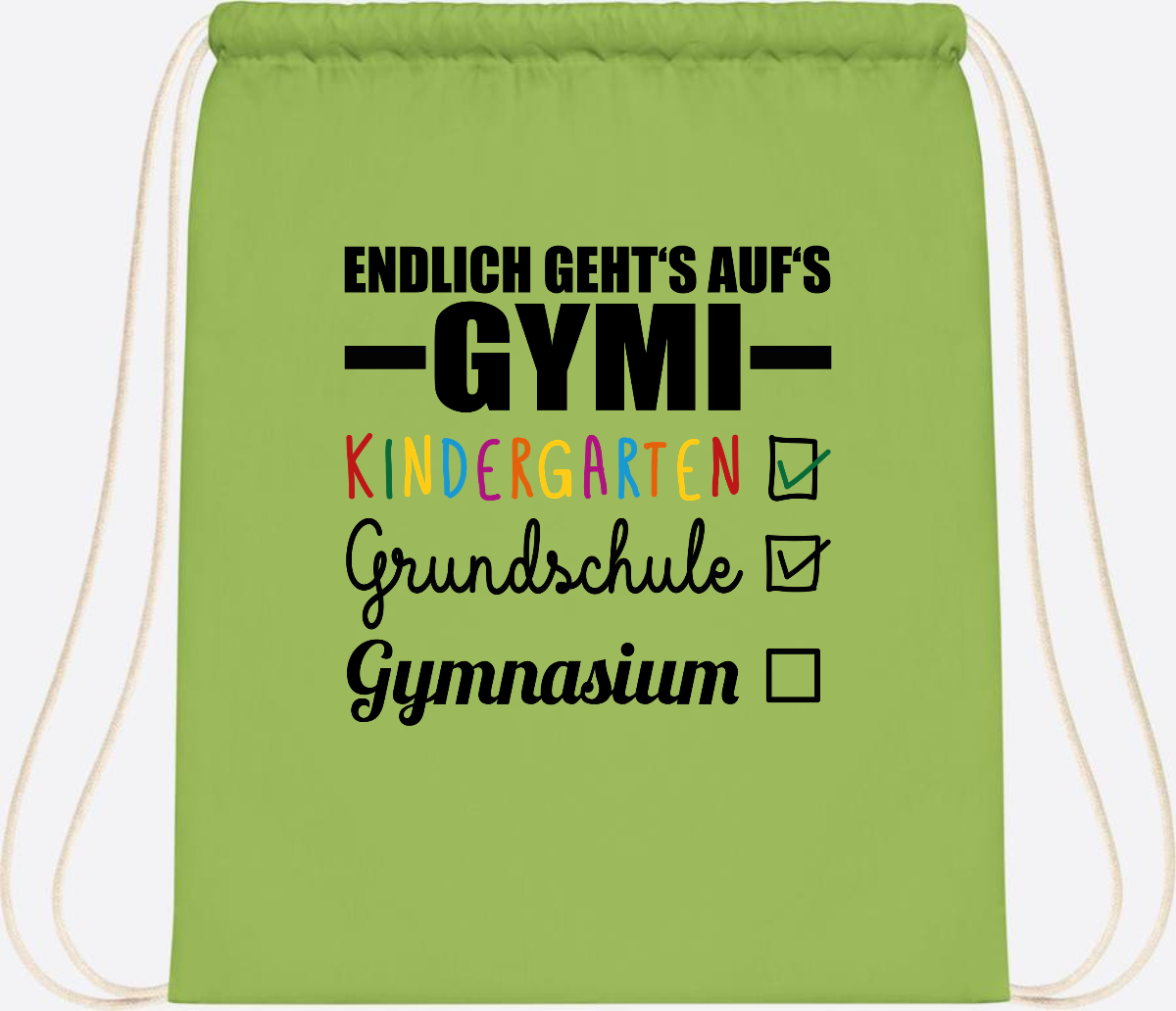 Turnbeutel Endlich auf's Gymi – schwarzbunt mit Name - Lime Green
