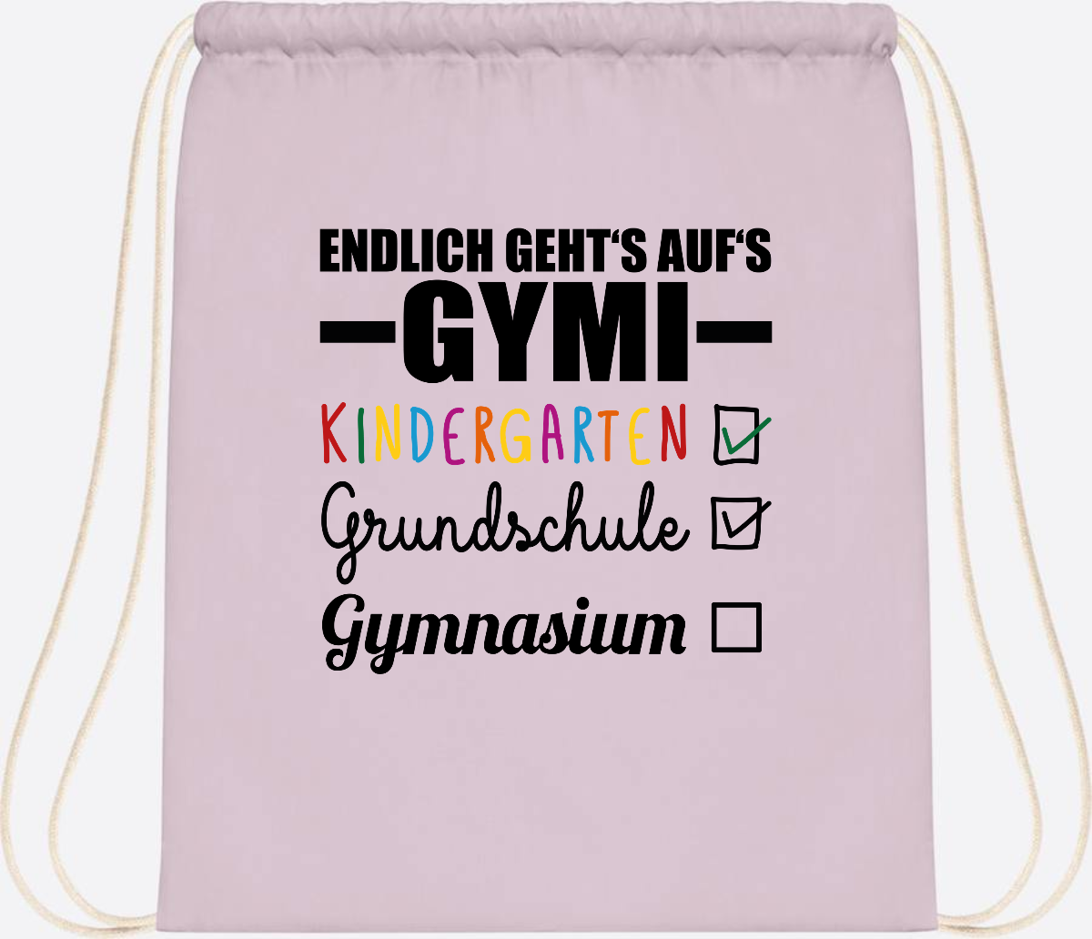 Turnbeutel Endlich auf's Gymi – schwarzbunt mit Name - Pastel Pink/White