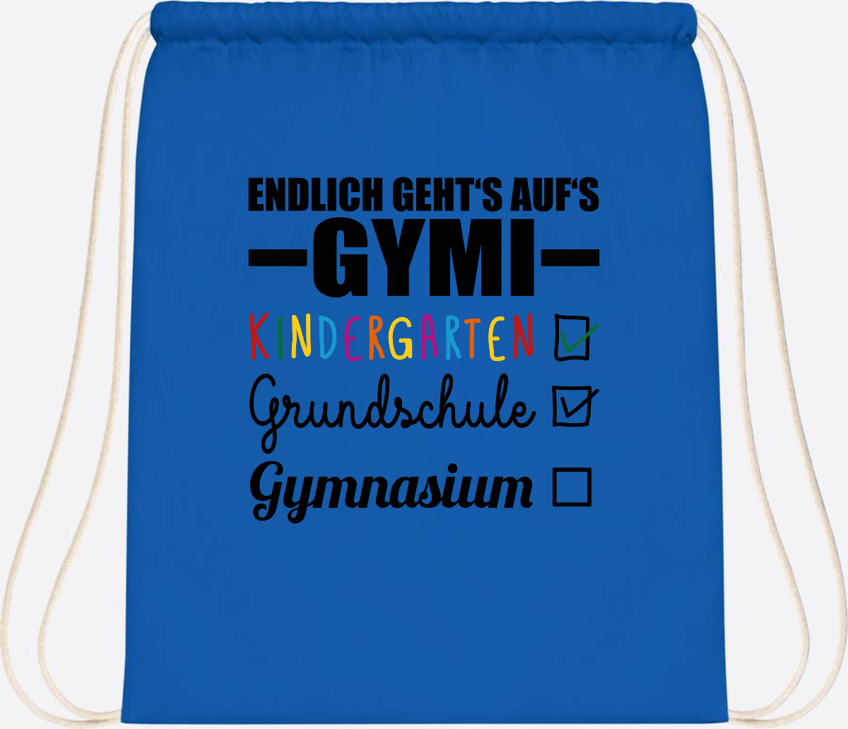Turnbeutel Endlich auf's Gymi – schwarzbunt mit Name - Sapphire Blue