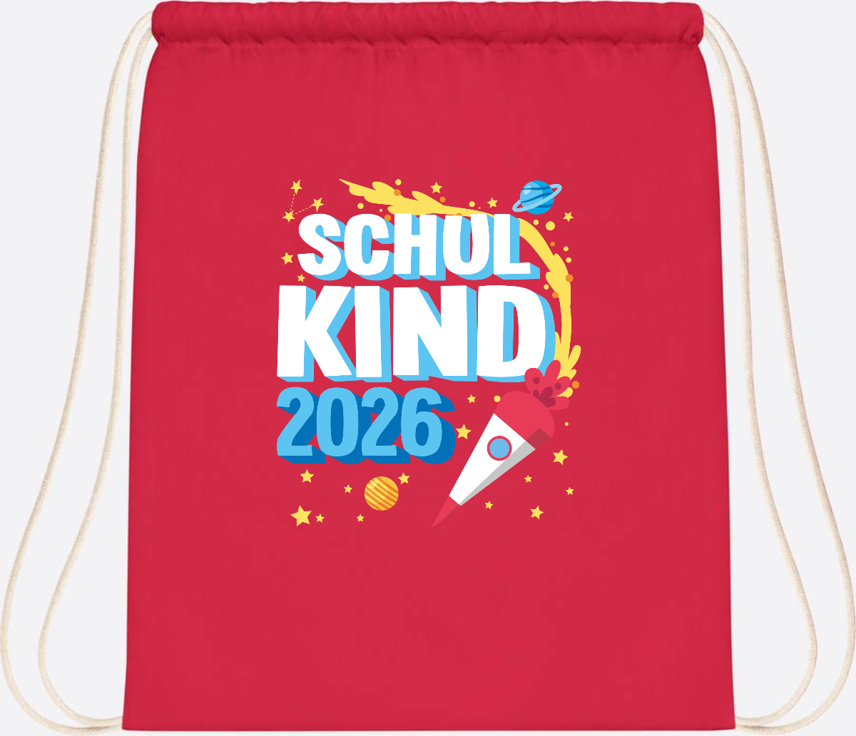 Turnbeutel Endlich Schulkind 2025 Rakete personalisiert - Bright Red