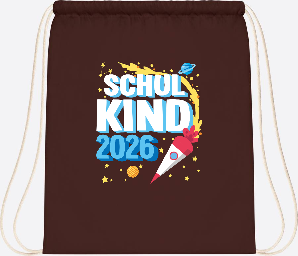 Turnbeutel Endlich Schulkind 2025 Rakete personalisiert - Chocolate