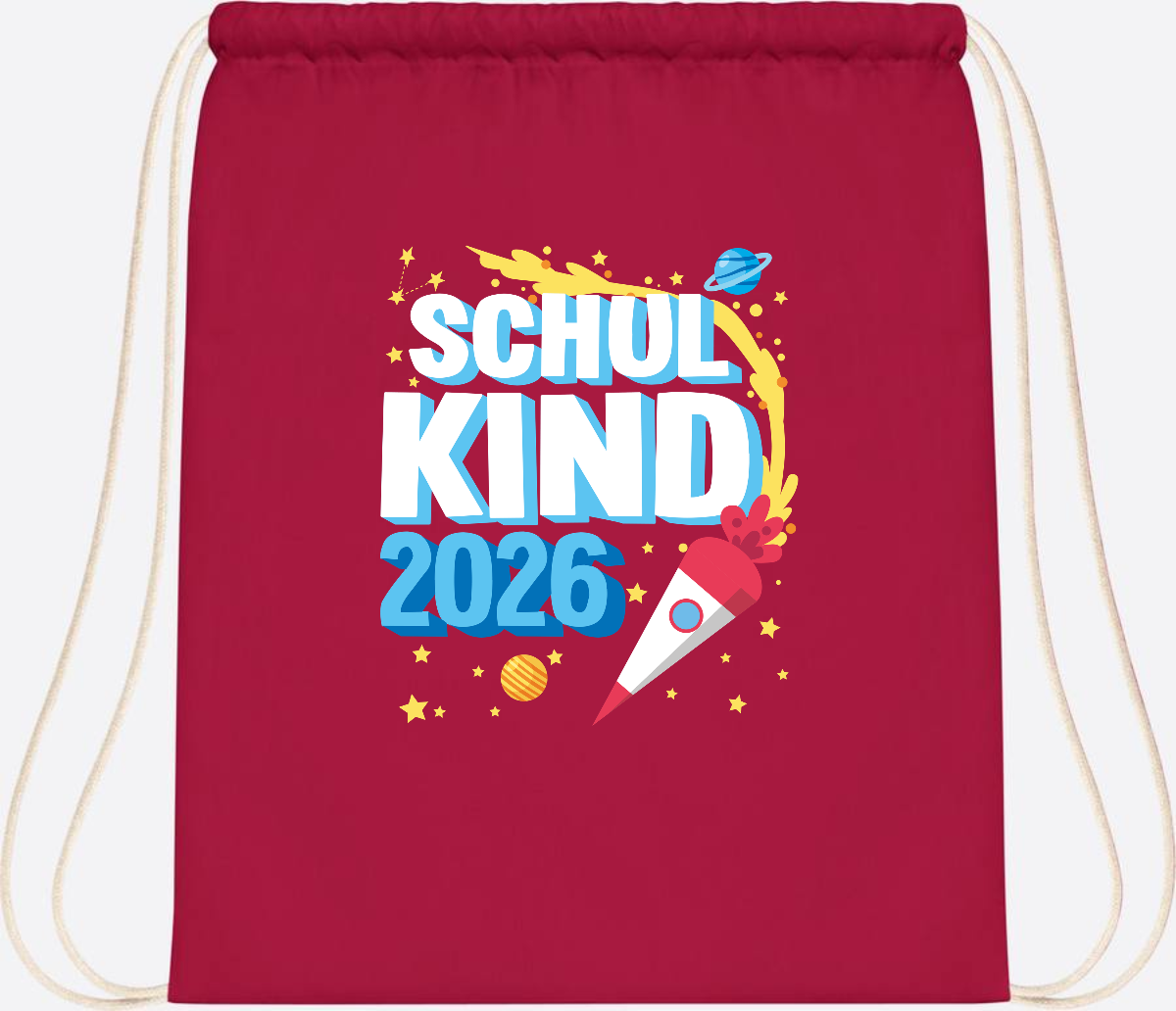 Turnbeutel Endlich Schulkind 2025 Rakete personalisiert - Classic Red
