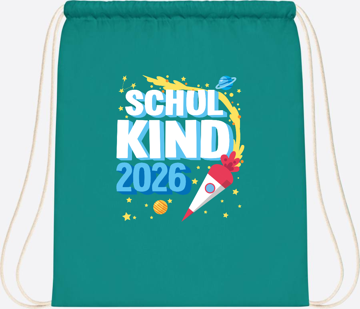 Turnbeutel Endlich Schulkind 2025 Rakete personalisiert - Emerald