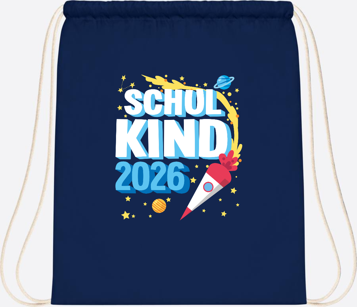 Turnbeutel Endlich Schulkind 2025 Rakete personalisiert - French Navy