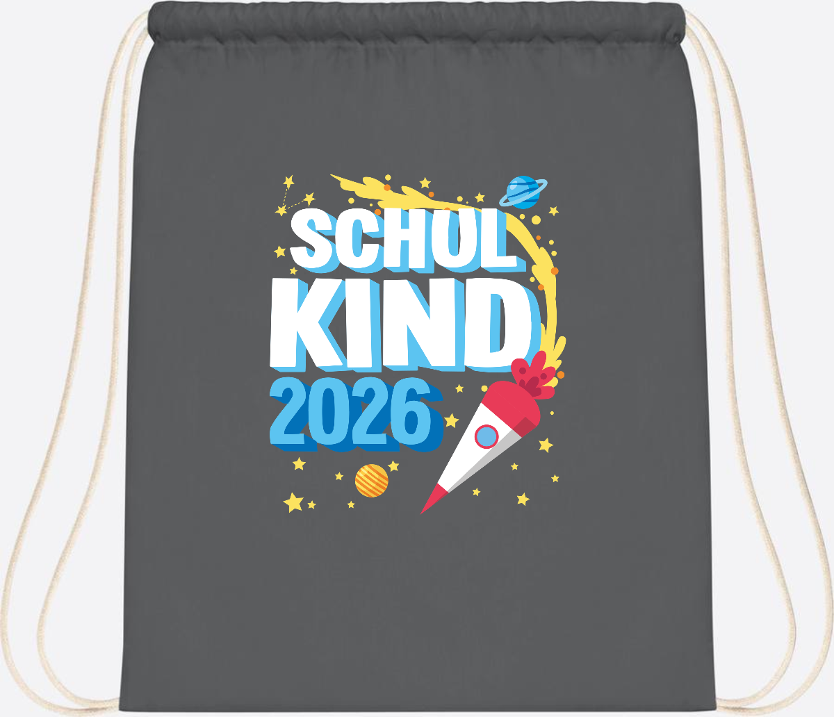 Turnbeutel Endlich Schulkind 2025 Rakete personalisiert - Graphite Grey