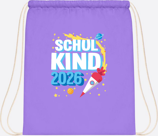 Turnbeutel Endlich Schulkind 2025 Rakete personalisiert - Lavender/White