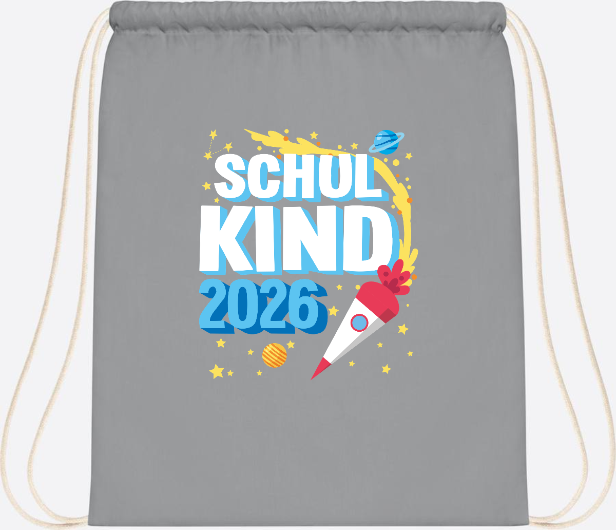 Turnbeutel Endlich Schulkind 2025 Rakete personalisiert - Light Grey