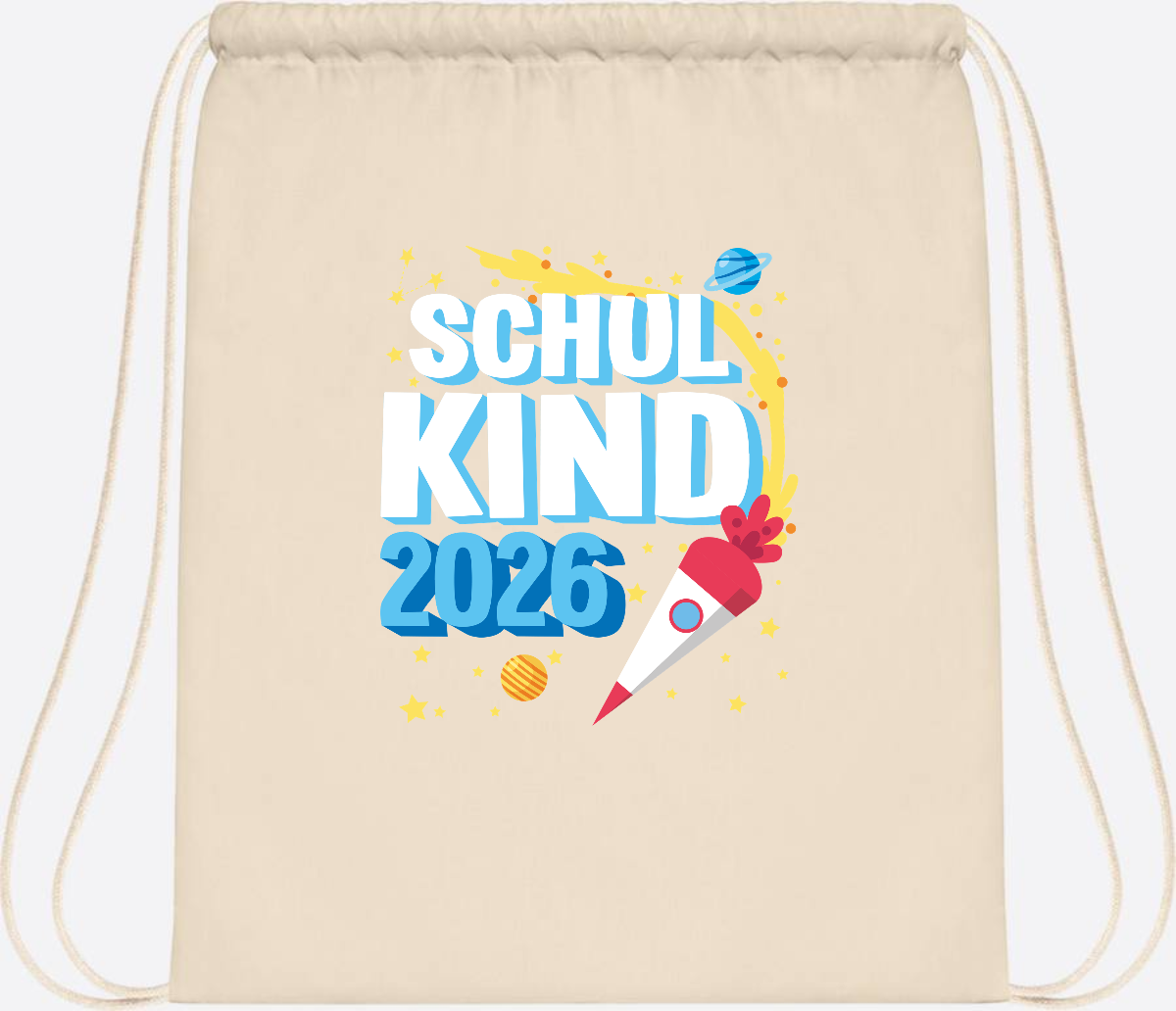 Turnbeutel Endlich Schulkind 2025 Rakete personalisiert - Natural