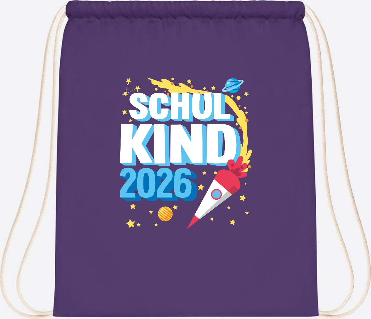 Turnbeutel Endlich Schulkind 2025 Rakete personalisiert - Purple