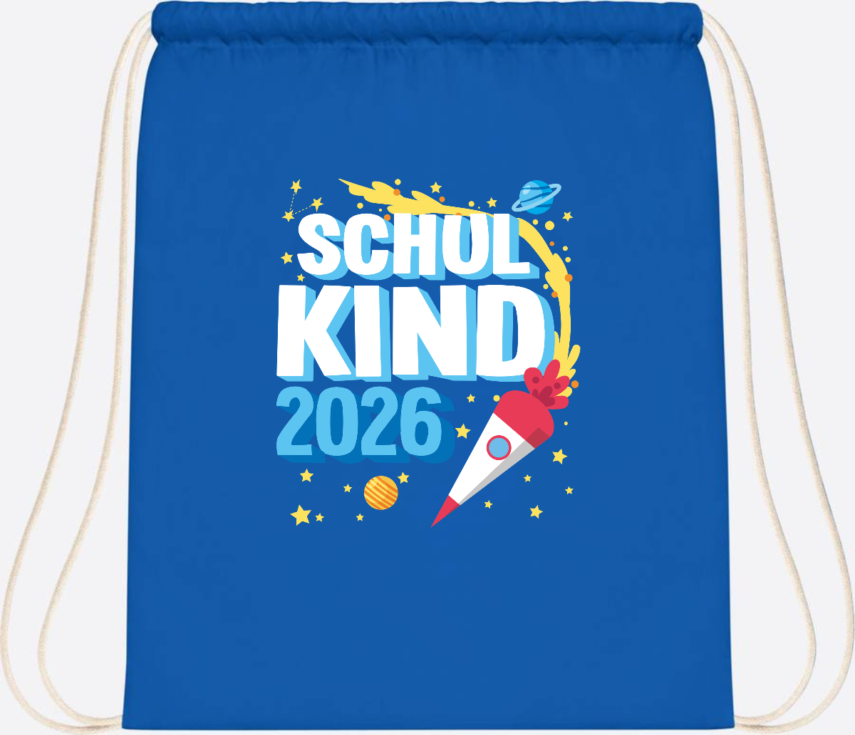 Turnbeutel Endlich Schulkind 2025 Rakete personalisiert - Sapphire Blue