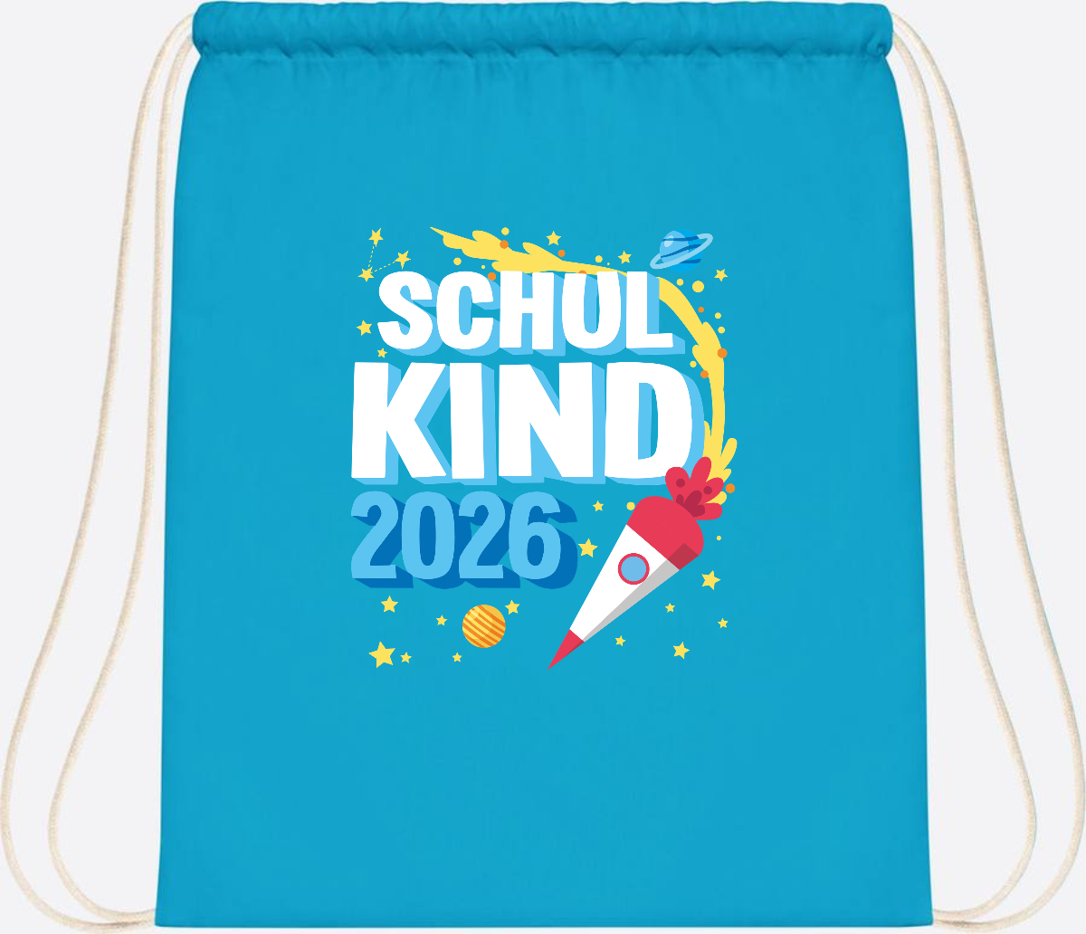 Turnbeutel Endlich Schulkind 2025 Rakete personalisiert - Surf Blue