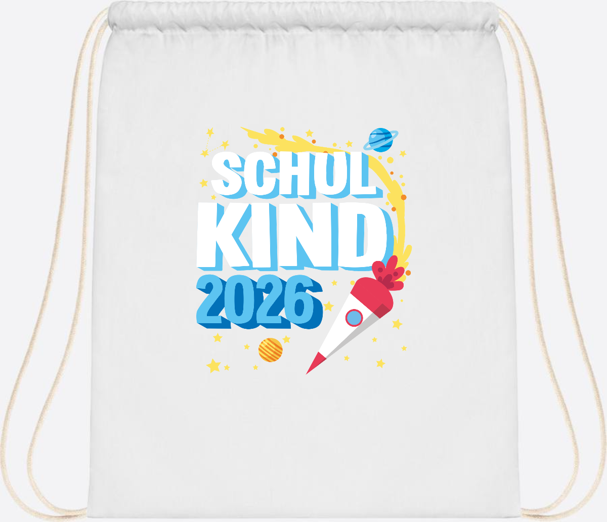 Turnbeutel Endlich Schulkind 2025 Rakete personalisiert - White