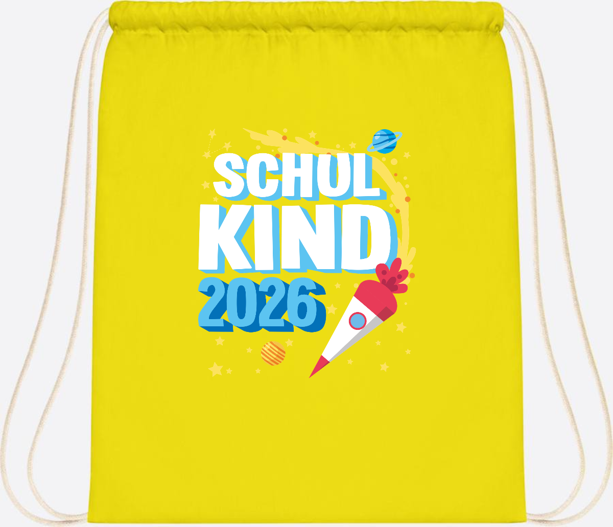 Turnbeutel Endlich Schulkind 2025 Rakete personalisiert - Yellow