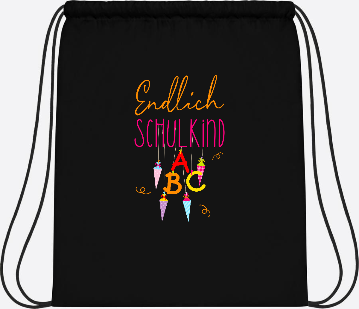 Turnbeutel Endlich Schulkind – mit Namen personalisiert - Black/Black