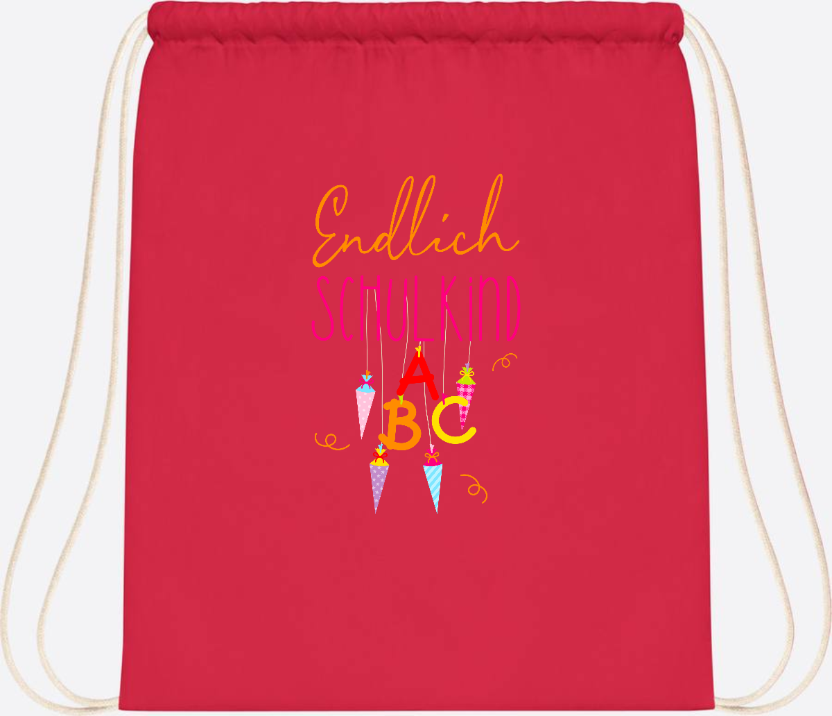 Turnbeutel Endlich Schulkind – mit Namen personalisiert - Bright Red