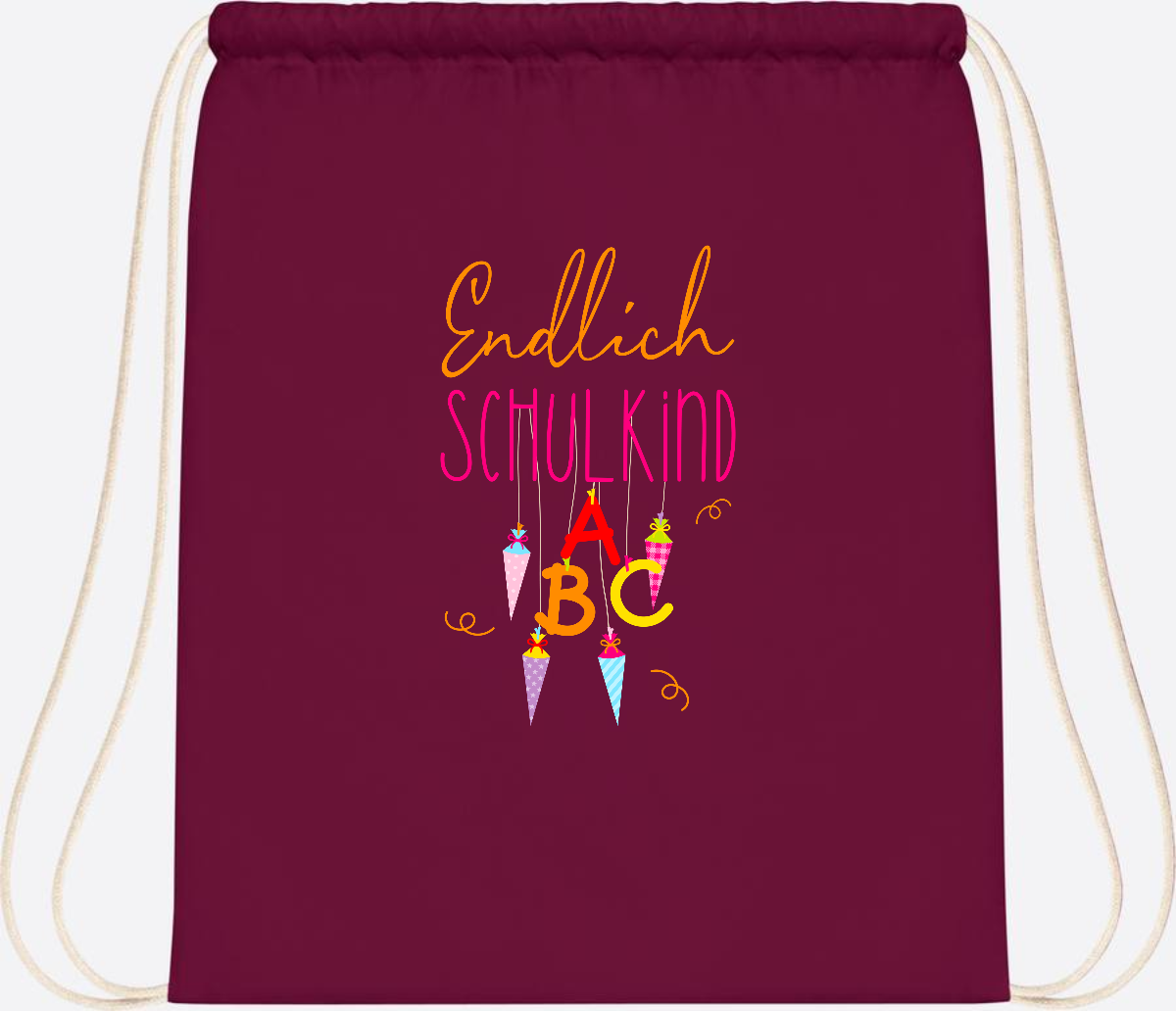 Turnbeutel Endlich Schulkind – mit Namen personalisiert - Burgundy