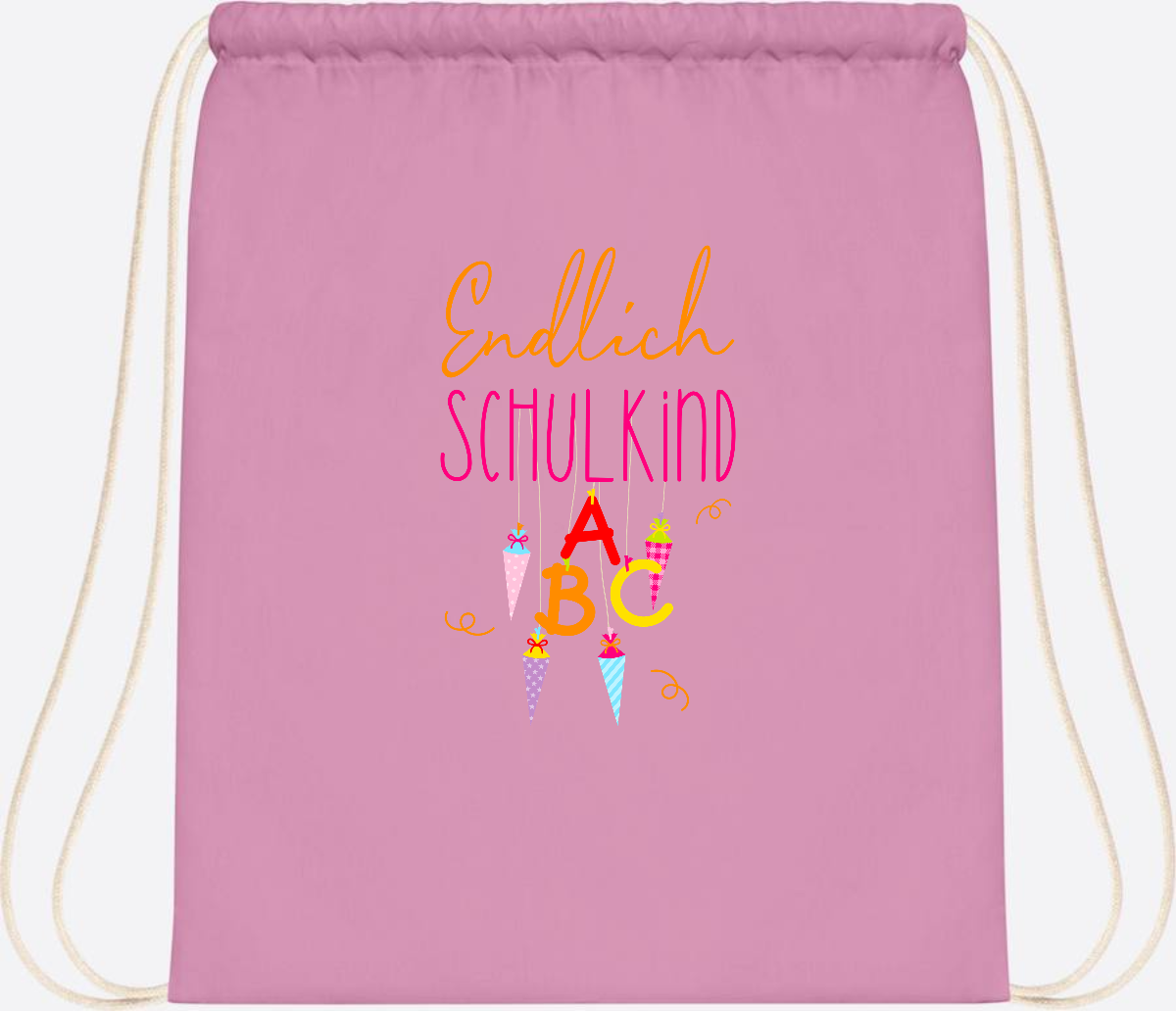 Turnbeutel Endlich Schulkind – mit Namen personalisiert - Classic Pink/White
