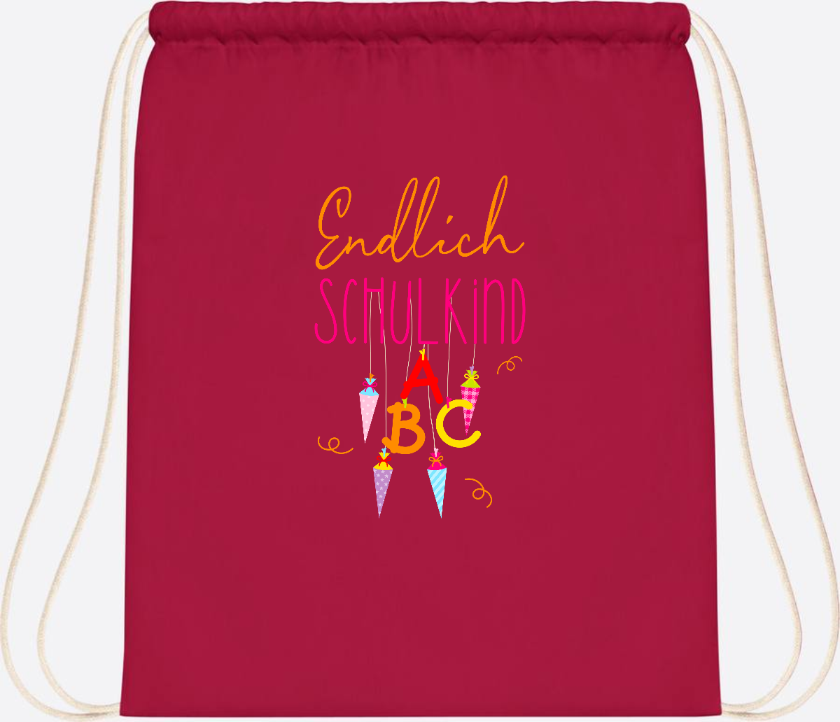 Turnbeutel Endlich Schulkind – mit Namen personalisiert - Classic Red