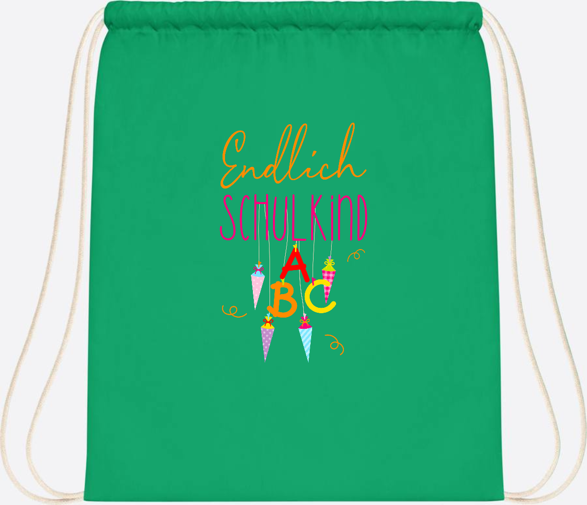 Turnbeutel Endlich Schulkind – mit Namen personalisiert - Kelly Green