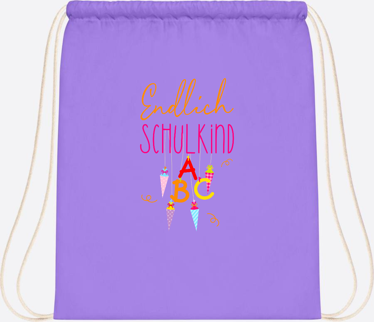 Turnbeutel Endlich Schulkind – mit Namen personalisiert - Lavender/White