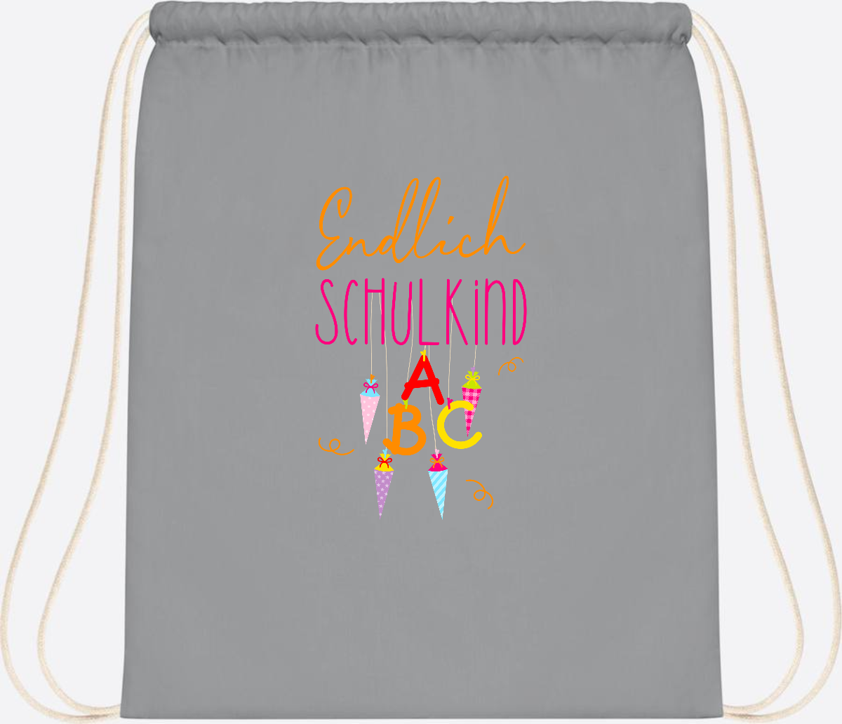 Turnbeutel Endlich Schulkind – mit Namen personalisiert - Light Grey