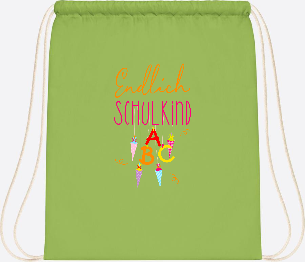 Turnbeutel Endlich Schulkind – mit Namen personalisiert - Lime Green