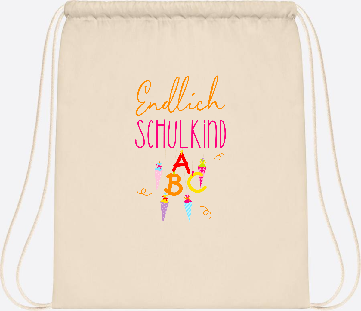 Turnbeutel Endlich Schulkind – mit Namen personalisiert - Natural