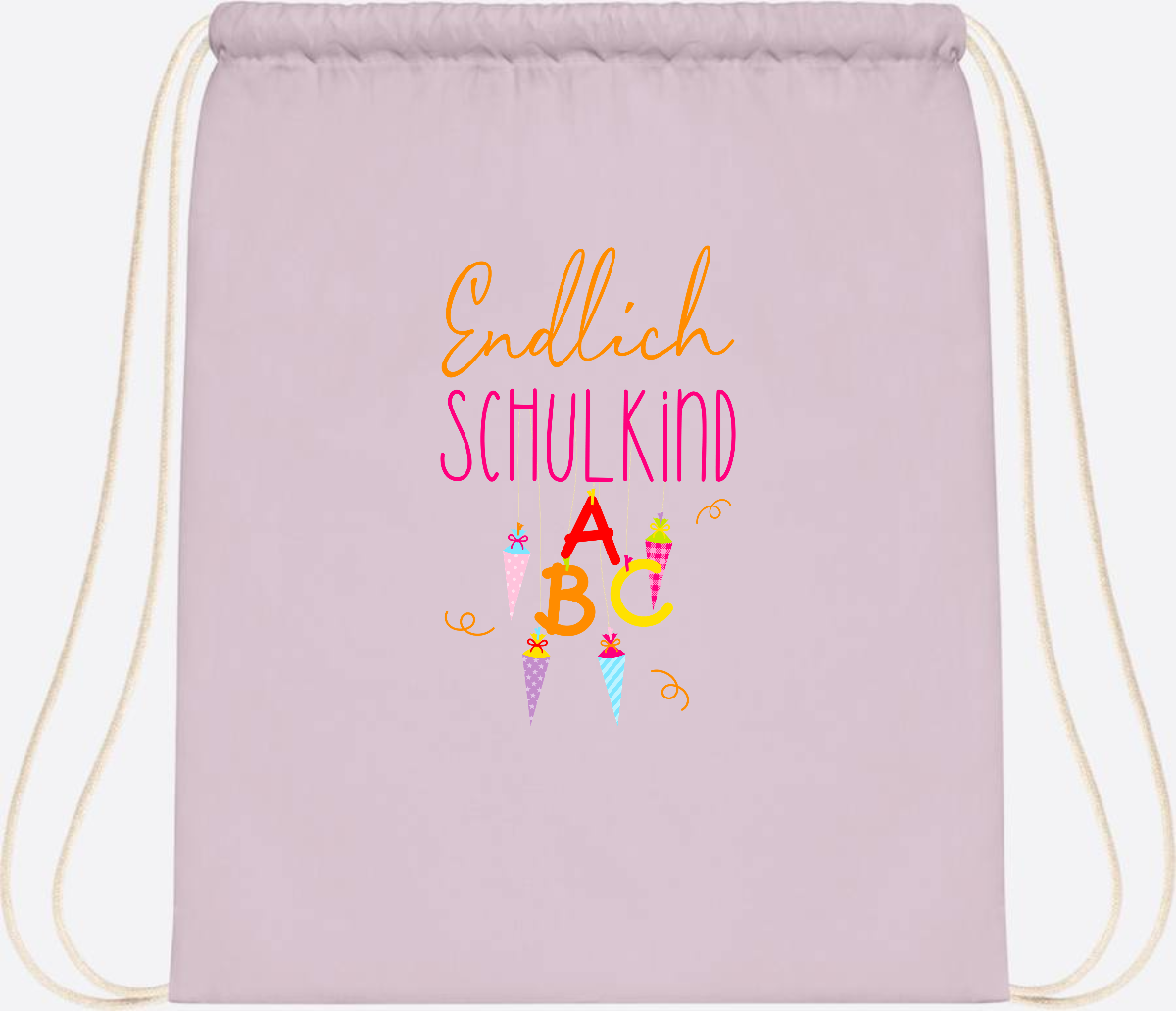 Turnbeutel Endlich Schulkind – mit Namen personalisiert - Pastel Pink/White