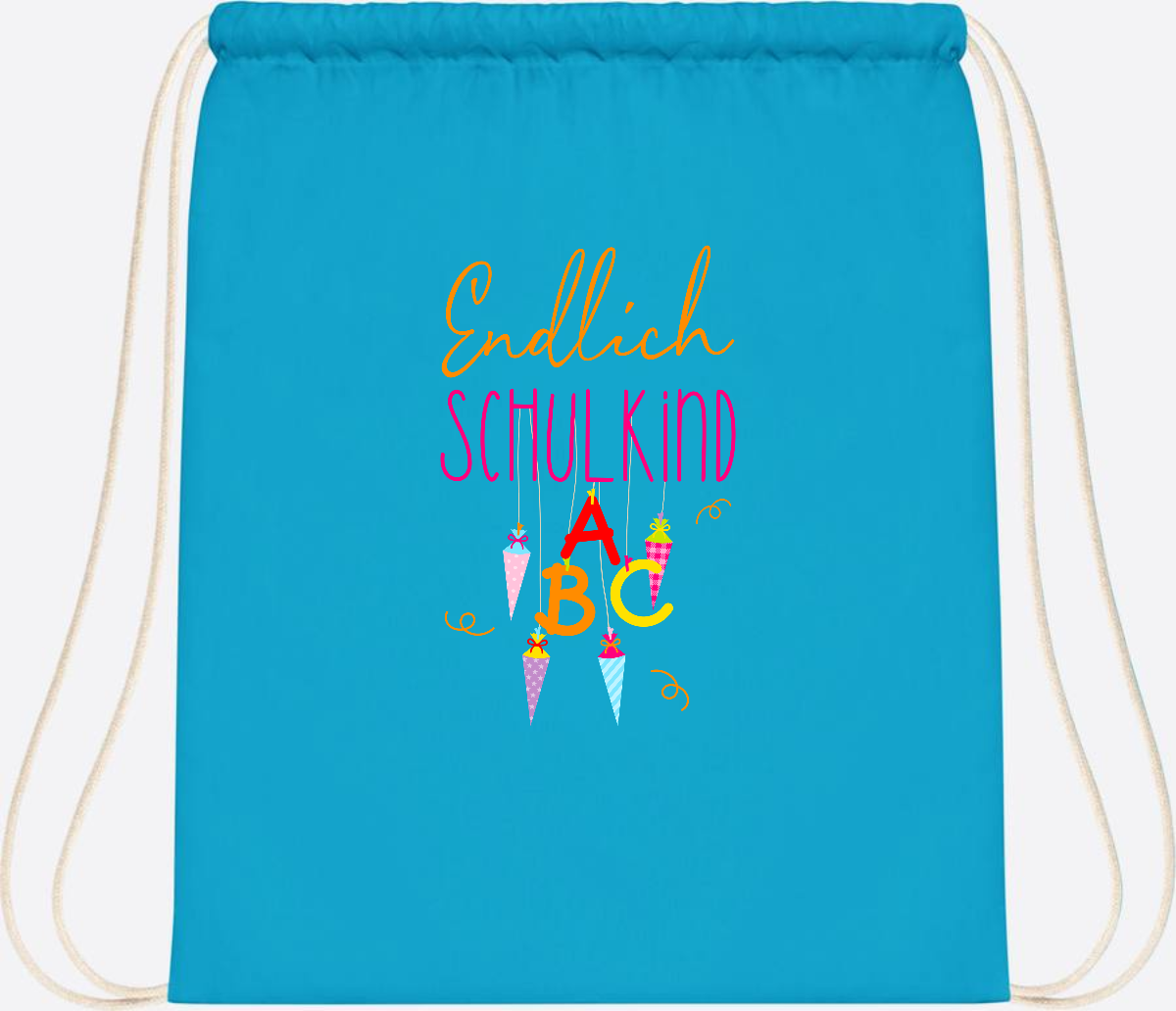 Turnbeutel Endlich Schulkind – mit Namen personalisiert - Surf Blue