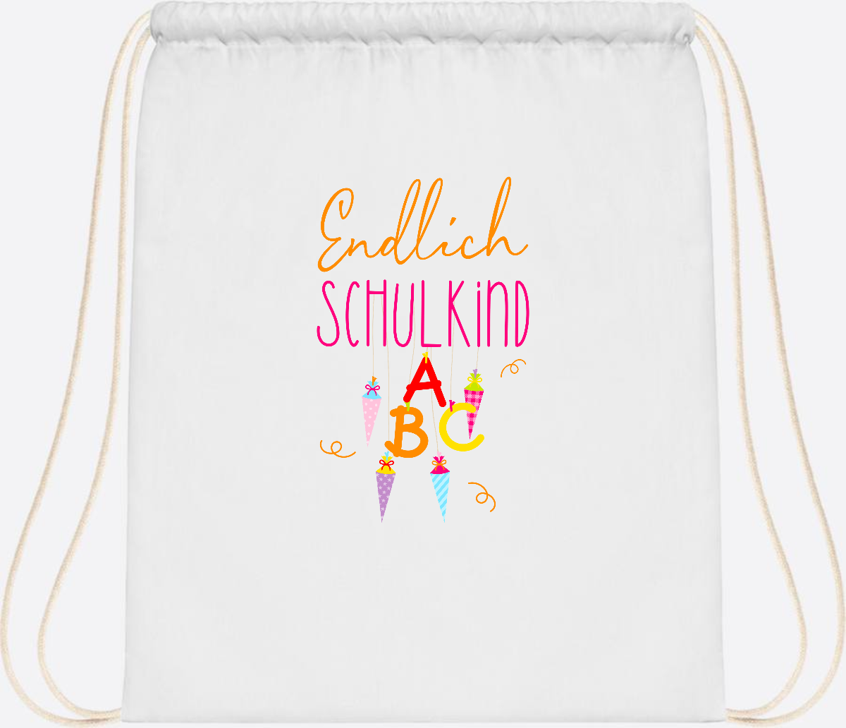 Turnbeutel Endlich Schulkind – mit Namen personalisiert - White
