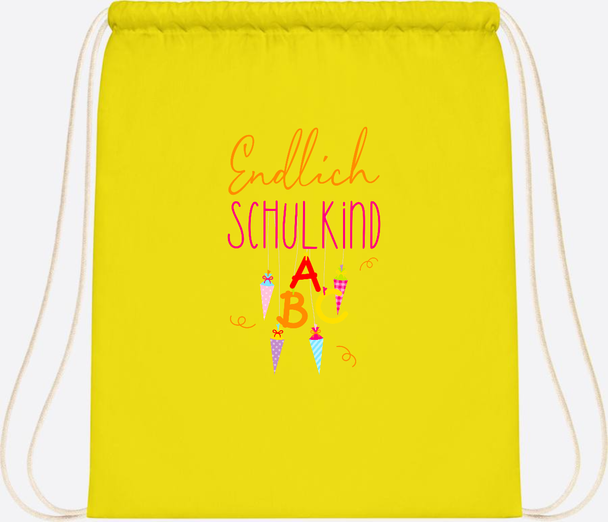 Turnbeutel Endlich Schulkind – mit Namen personalisiert - Yellow