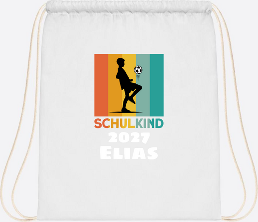 Turnbeutel Fußball Retro weiß mit Namen zur Einschulung - White