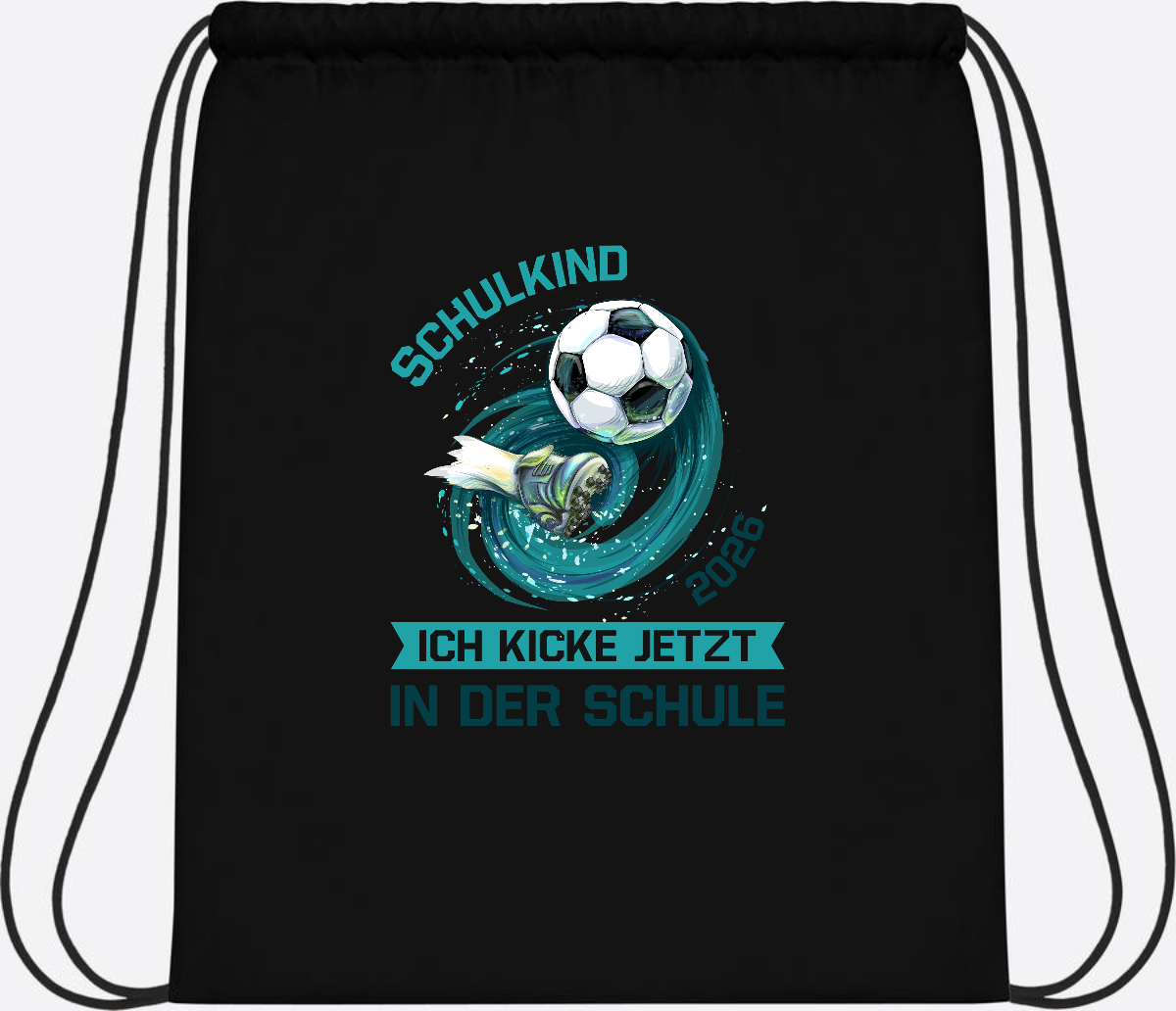 Turnbeutel Fußball Schulkind 2026 – Geschenk zur Einschulung - Black/Black