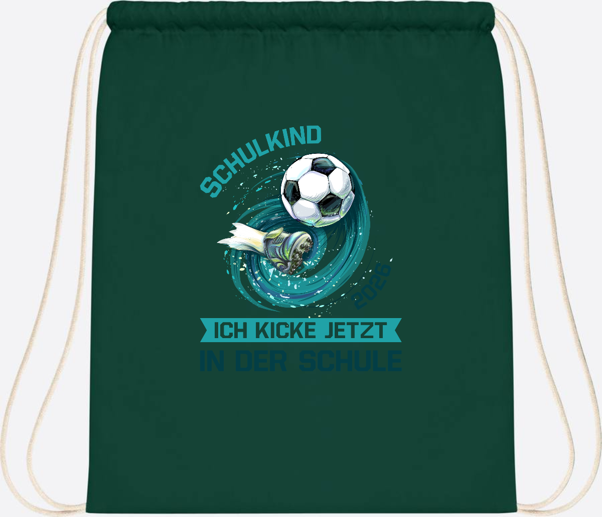 Turnbeutel Fußball Schulkind 2026 – Geschenk zur Einschulung - Bottle Green