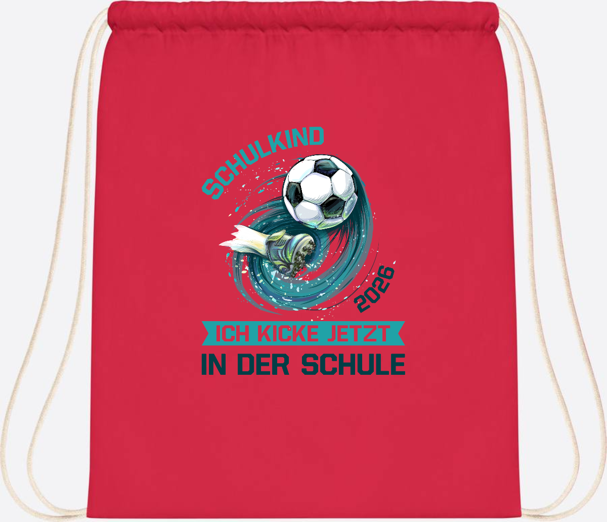 Turnbeutel Fußball Schulkind 2026 – Geschenk zur Einschulung - Bright Red