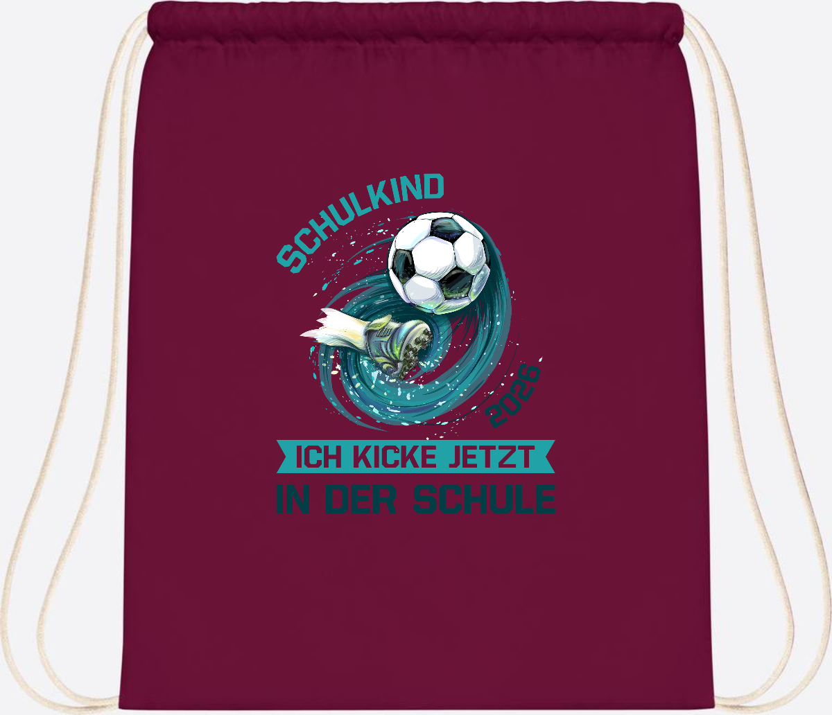 Turnbeutel Fußball Schulkind 2026 – Geschenk zur Einschulung - Burgundy