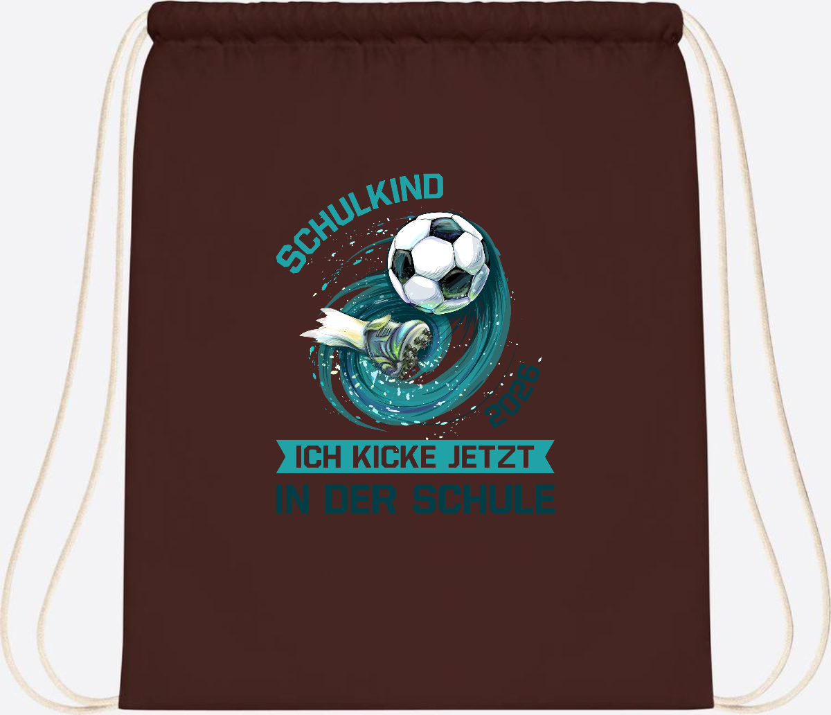 Turnbeutel Fußball Schulkind 2026 – Geschenk zur Einschulung - Chocolate