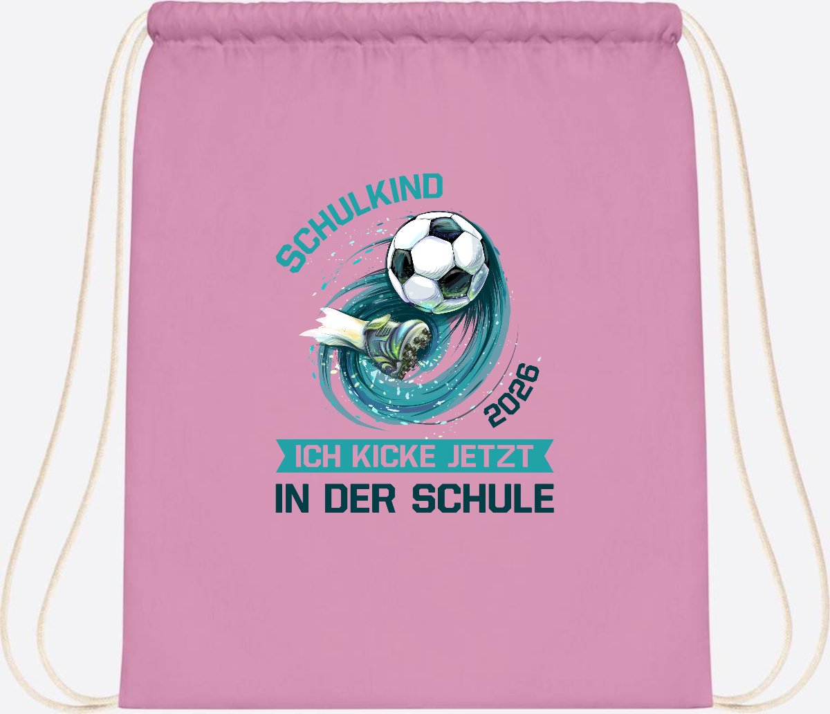 Turnbeutel Fußball Schulkind 2026 – Geschenk zur Einschulung - Classic Pink/White