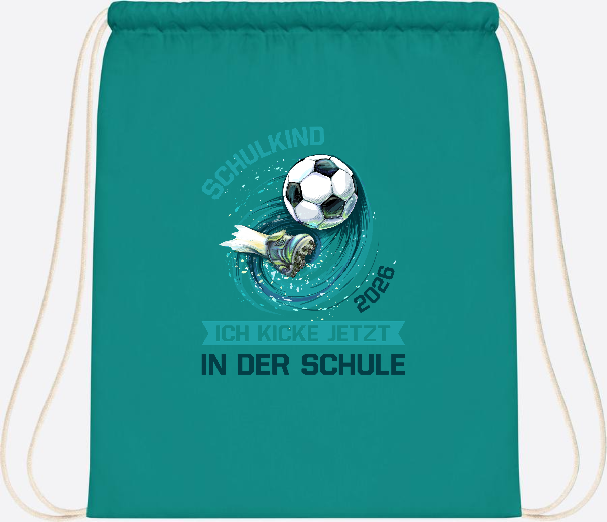 Turnbeutel Fußball Schulkind 2026 – Geschenk zur Einschulung - Emerald