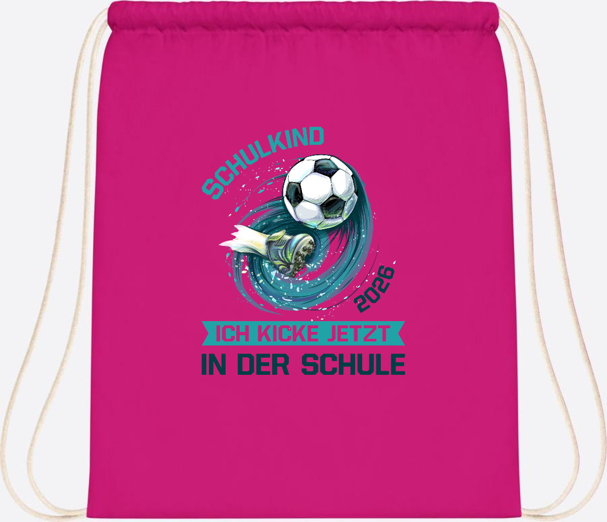 Turnbeutel Fußball Schulkind 2026 – Geschenk zur Einschulung - Fuchsia