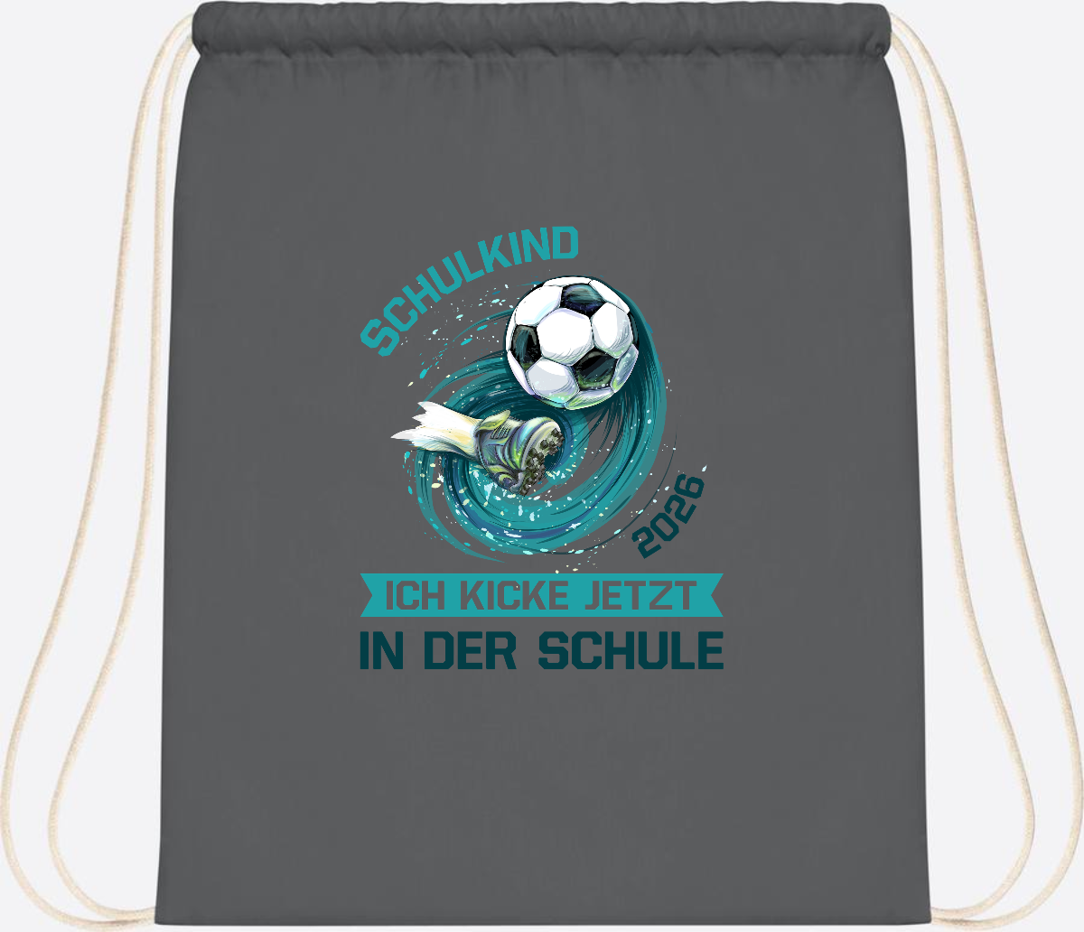 Turnbeutel Fußball Schulkind 2026 – Geschenk zur Einschulung - Graphite Grey