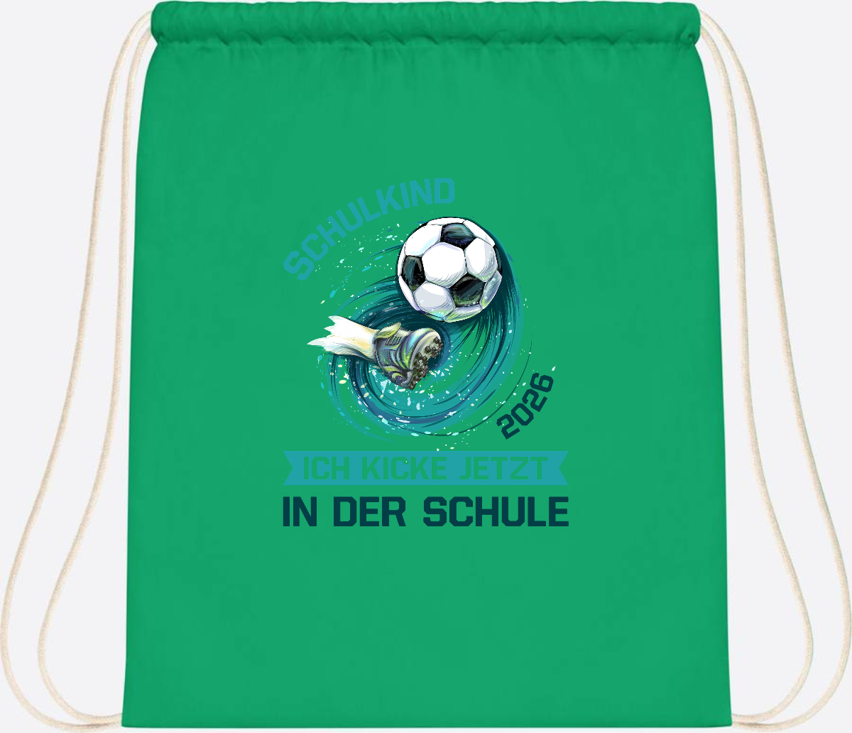 Turnbeutel Fußball Schulkind 2026 – Geschenk zur Einschulung - Kelly Green