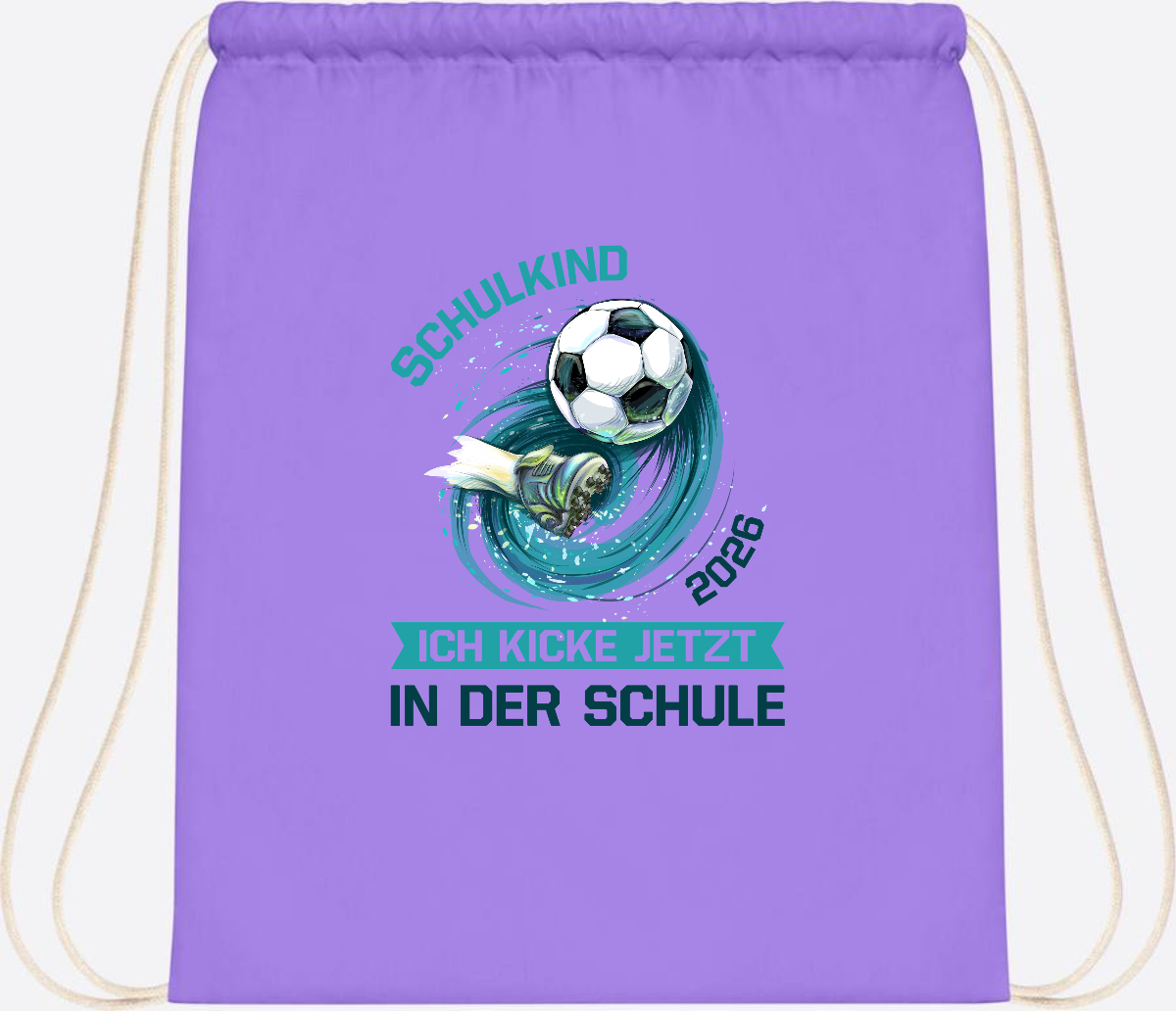 Turnbeutel Fußball Schulkind 2026 – Geschenk zur Einschulung - Lavender/White