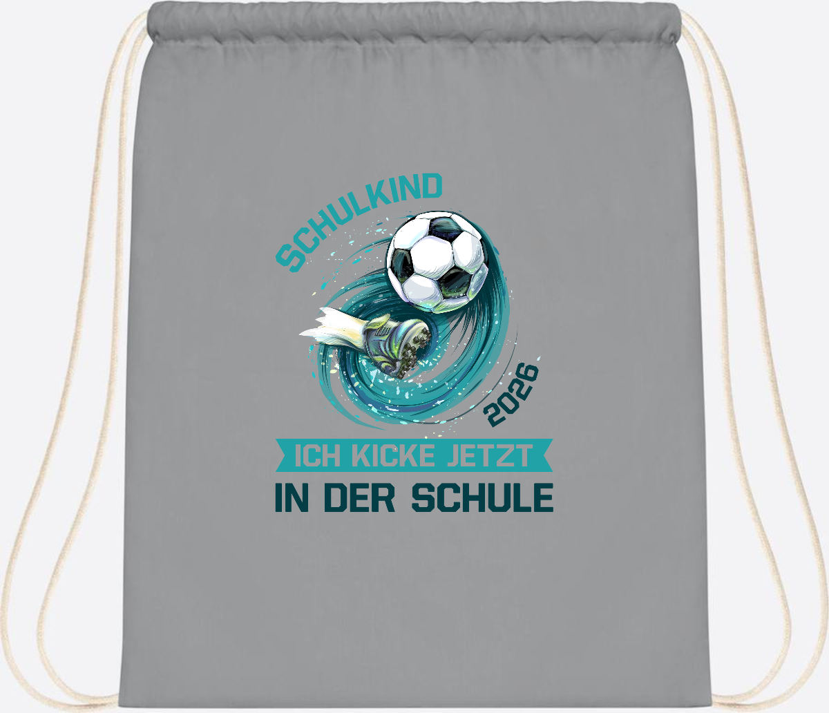 Turnbeutel Fußball Schulkind 2026 – Geschenk zur Einschulung - Light Grey